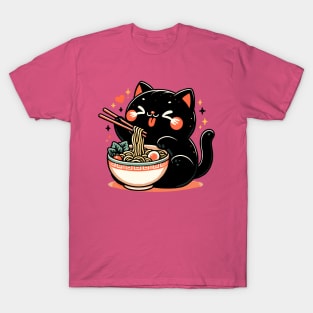 Kawai Cat Eating Ramen T-Shirt